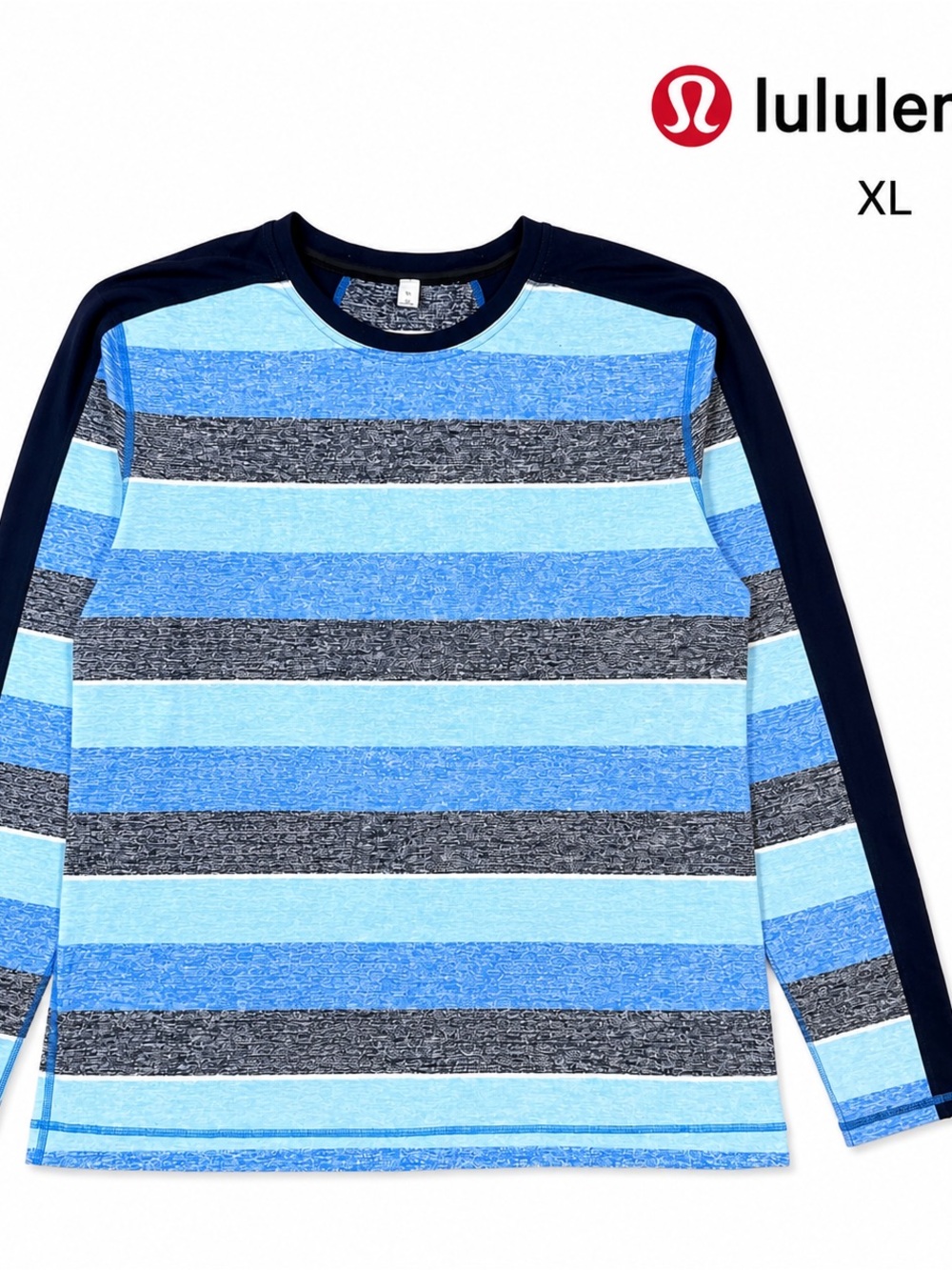 Lululemon Men’s XL Velocity Long Sleeve Blue Striped Rulu Running Shirt